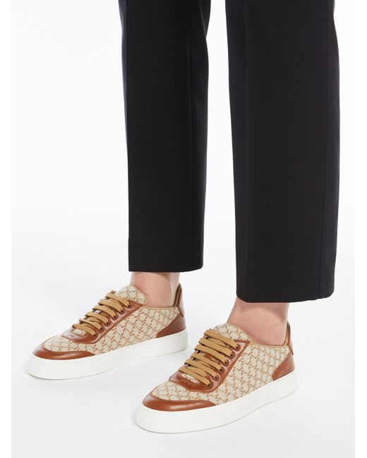 Max Mara Brown Jacquard-Knit Monogram Sneakers