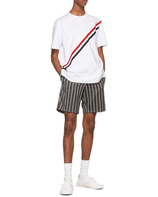 Thom Browne White Rwb-Stripe Short-Sleeve T-Shirt for men