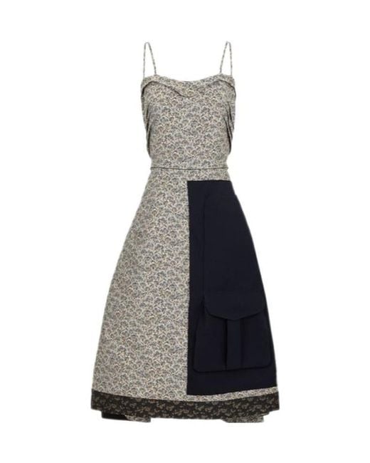 Maison Margiela Blue Floral-Embroidered A-Line Dress