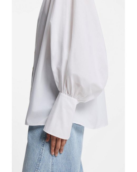 Boss White Regular-Fit Cotton-Poplin Shirt With Kimono Sleeves