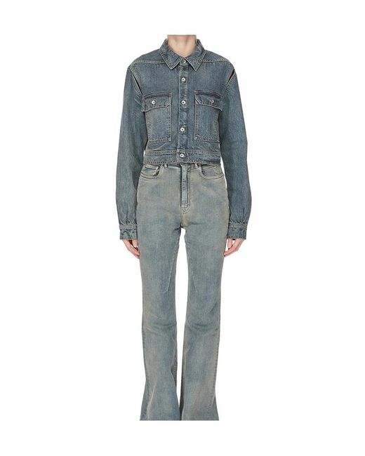 Rick Owens Blue Collared Long-Sleeved Casual Jacket
