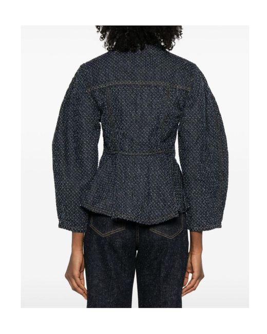 Ganni Blue Buttoned Denim Peplum Jacket
