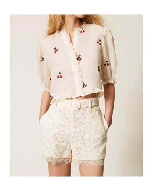 Twinset Natural Belt Lace Shorts