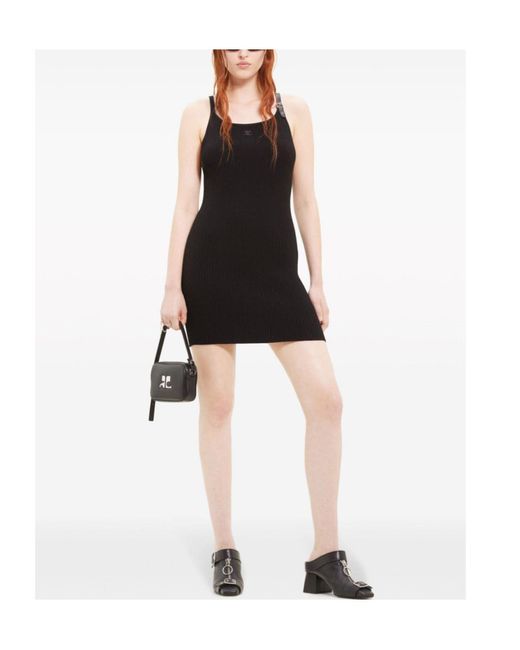 Courreges Black Short Ribbed Knit Dress With Buckle Detail