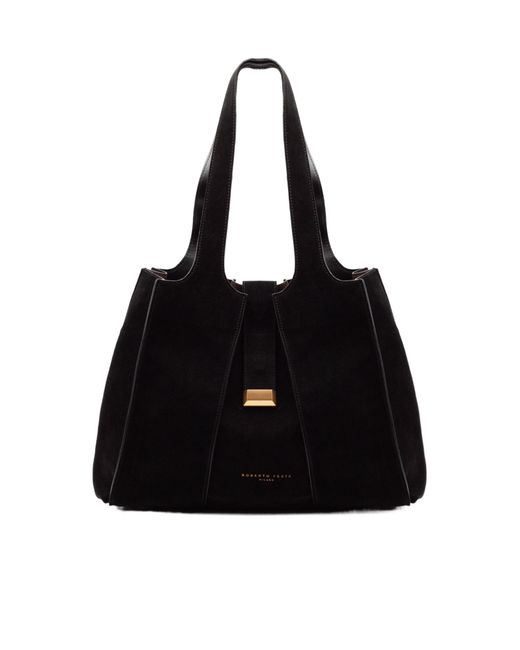 Roberto Festa Black Eloise Ribbed Tote Bag