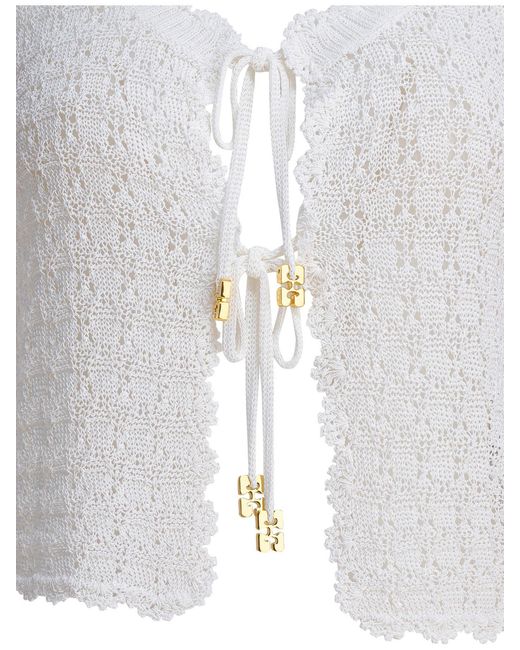 Ganni White Shiny Pointelle Sleeveless Knit Vest