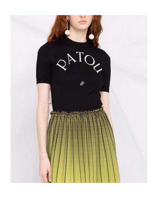 Patou Black Logo Intarsia-Knit Short Sleeved Jumper