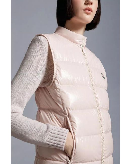 Moncler Pink Logo Patch Zip-Up Gilet