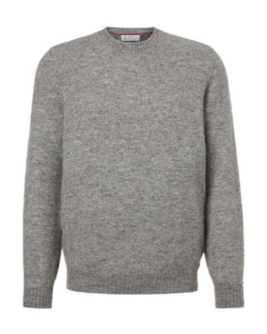 Brunello Cucinelli Gray Crew Neck Knit Sweater for men