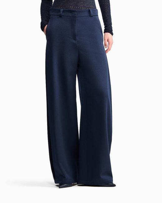 Giorgio Armani Blue Flat Front Tuxedo Wool Trousers With A Hidden Side Pleat