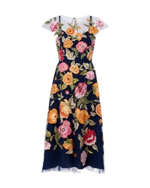 Carolina Herrera White Floral Sequined Tulle Midi Dress