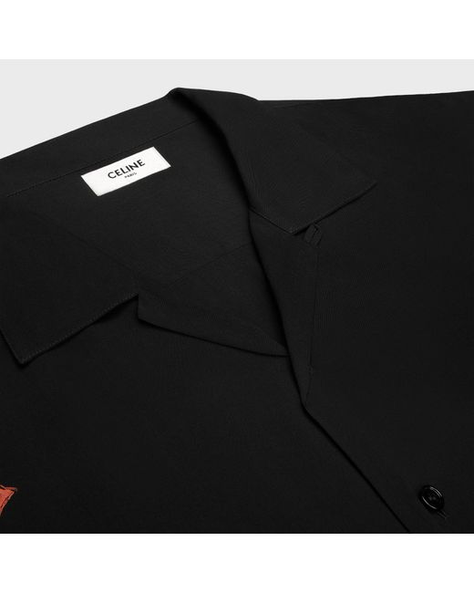 Céline Black Embroidered Hawaiian Shirt for men
