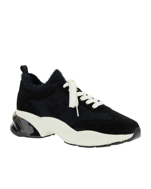 Tory Burch Black Logo Patch Knitted Lace-Up Sneakers
