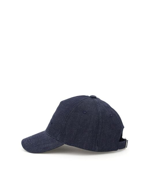 A.P.C. Blue Logo Printed Baseball Cap for men