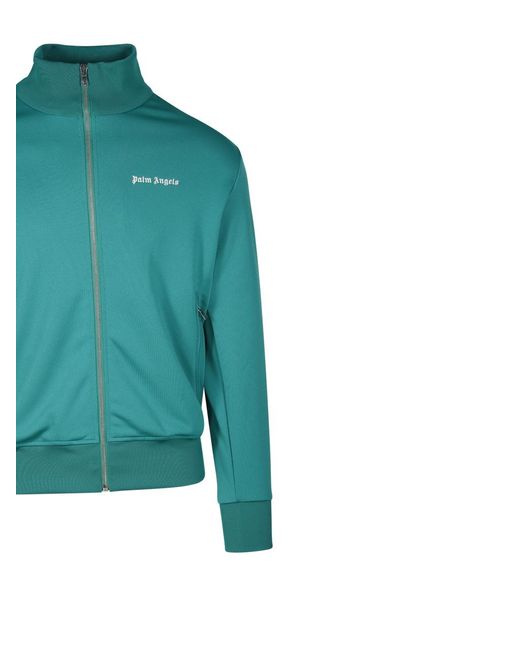 Palm Angels Green Logo Embroidered Zipped Track Jacket for men