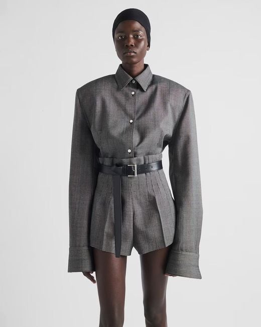 Prada Gray Single-Breasted Pinstripe Wool Jacket