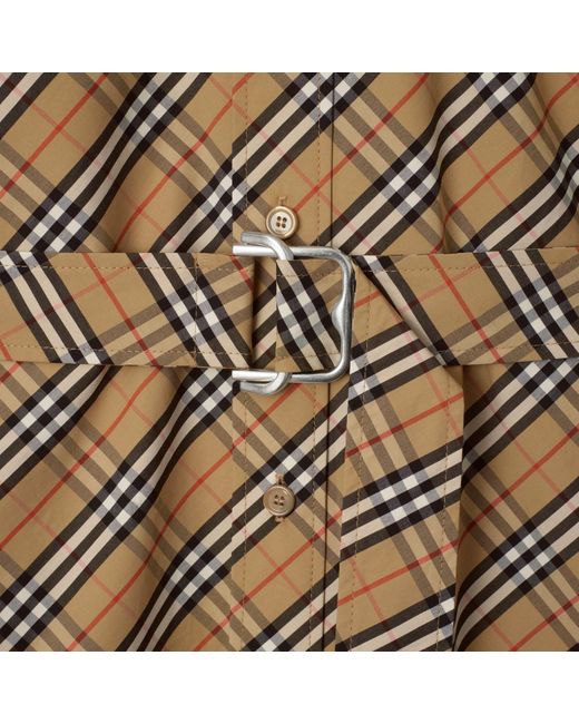 Burberry Natural Checked Belted Short Sleeved Mini Dress
