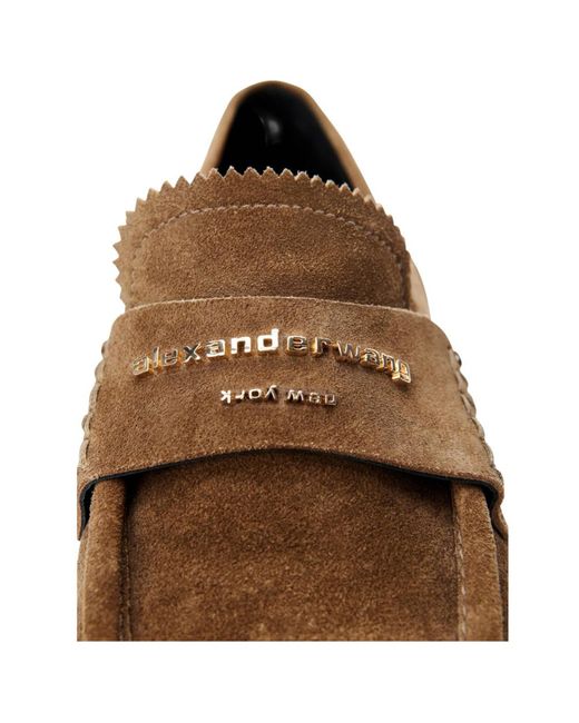 Alexander Wang Brown Logo-Plaque Suede Loafers