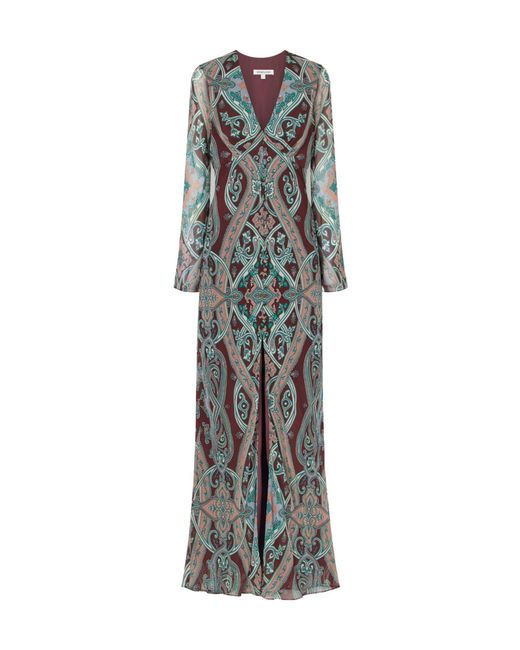 Veronica Beard Gray Daciana Printed Silk-Georgette Maxi-Dress