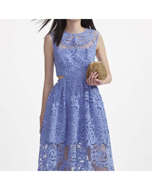 Self-Portrait Blue Lace Cut-Out Detailed Midi Dress