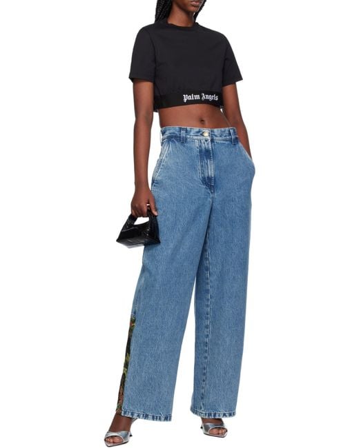Palm Angels Black Logo Tape Cropped Top