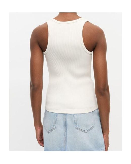 Ganni Natural Ribbed Knit Tank Top