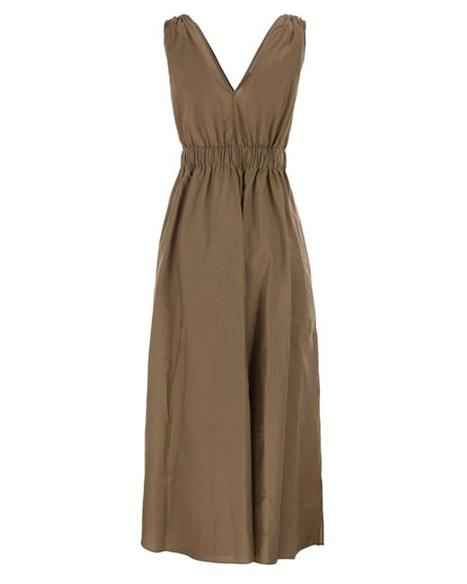 Brunello Cucinelli Natural Belted Pleated Midi Dress