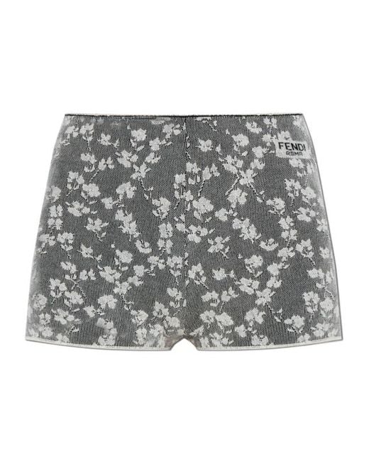 Fendi Gray Floral Motif Lace Shorts