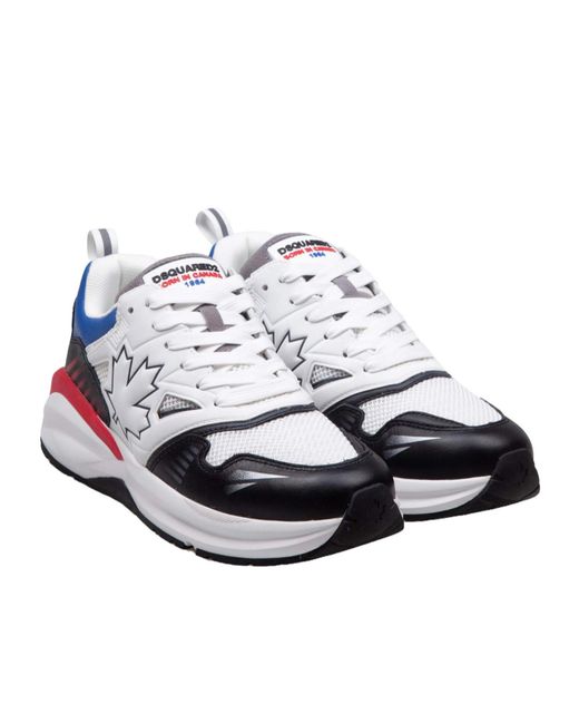 DSquared² Blue Dash Maple Leaf Quilted Sneakers for men