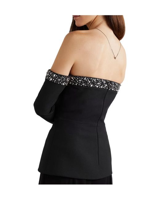 Safiyaa Black Roisin Off-The-Shoulder Cutout Embellished Crepe Top