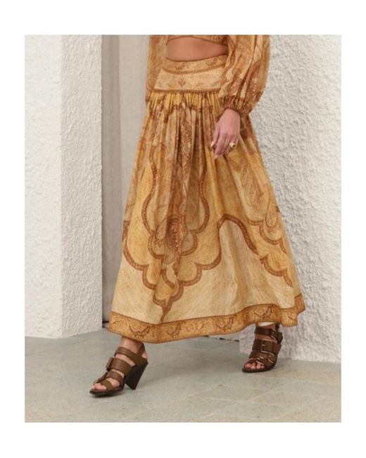 Zimmermann Natural Wanderlust Gathered Printed Cotton-Blend Maxi Skirt