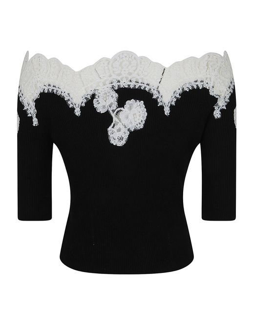 Ermanno Scervino Black Embroidered Lace Knitted Top