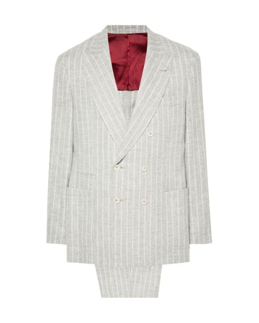 Brunello Cucinelli White Striped Two-Piece Tailored Suit for men