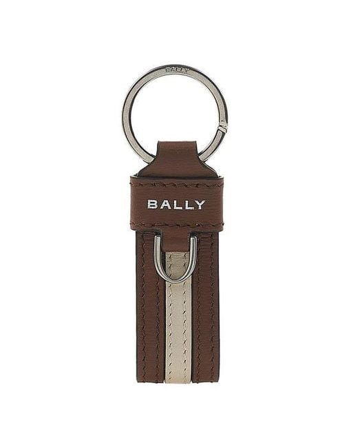 Bally Brown Suture Detail Key Chain for men