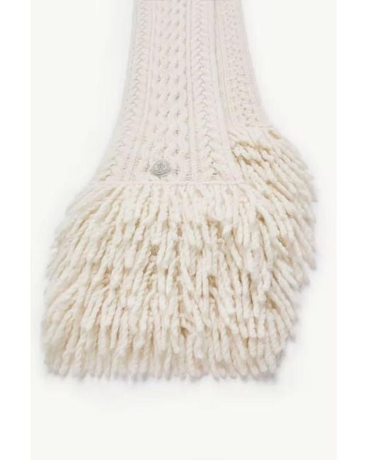 Moncler White Tricot Fringed Knit Scarf