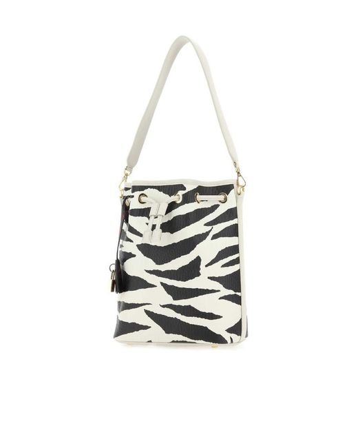 MCM White Zebra-Printed Ruched Tote Bag