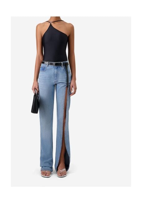 Coperni Blue One Shoulder Asymmetric Swimsuit