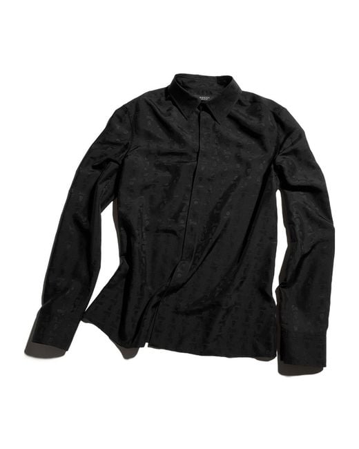 Gucci Black Silk Habotai Shirt With Jacquard Detail