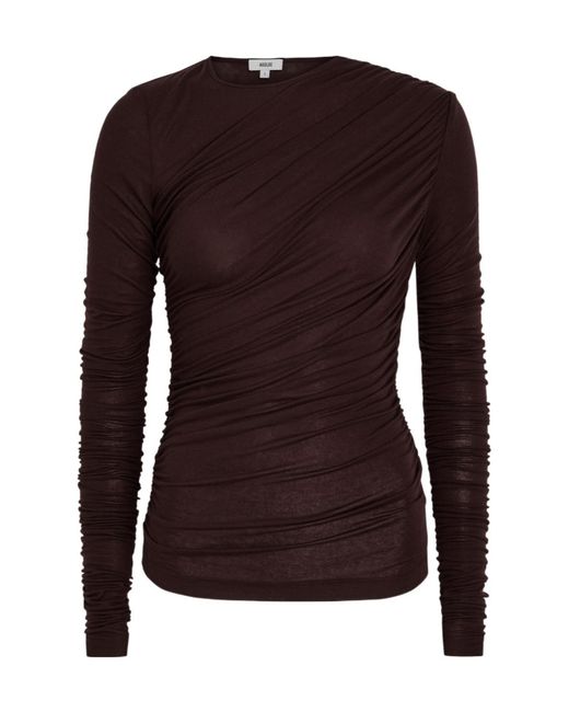Agolde Brown Ruched Stretch-Jersey Top