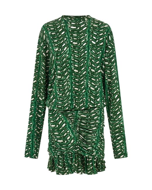 Ferragamo Green Mini Dress With Drape Detail