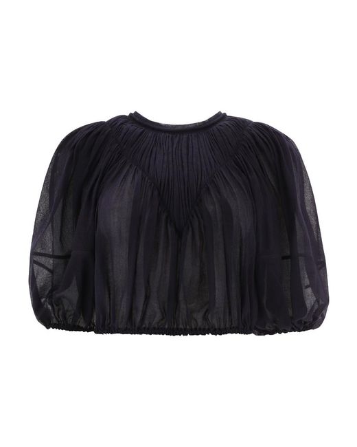 Chloé Blue Long-Sleeved Pleated Blouse