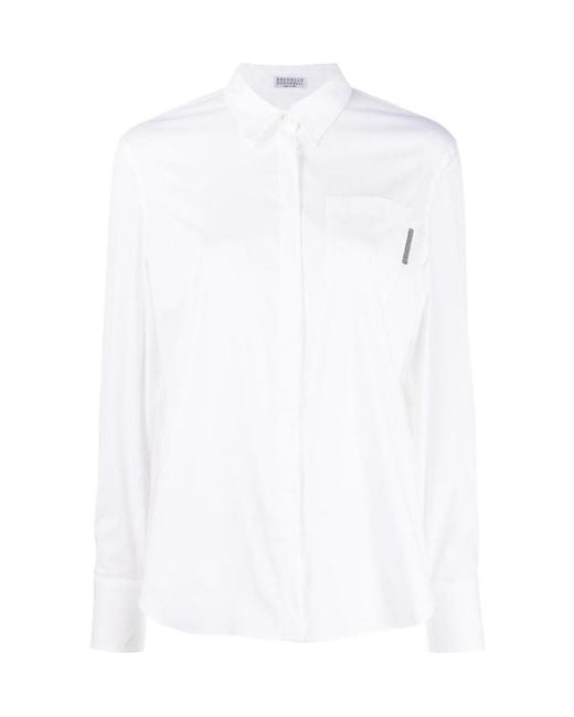 Brunello Cucinelli White Beaded Tab Detail Shirt