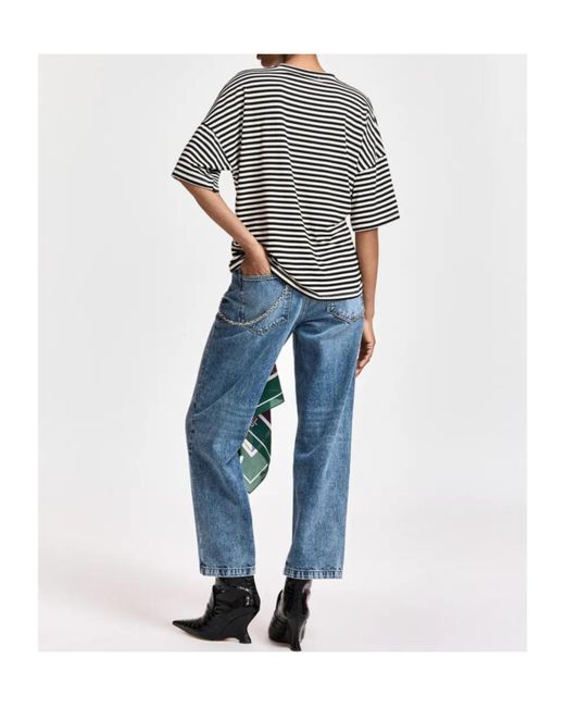 Essentiel Antwerp Black Kriss Striped Brooch T-Shirt