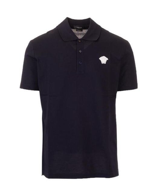 Versace Blue Medusa Embroidered Polo Shirt for men