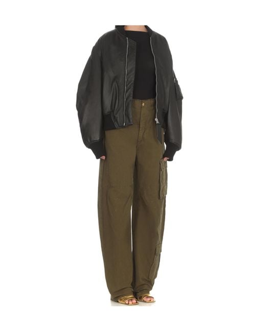 DARKPARK Green Distressed Wide Leg Cargo Jeans