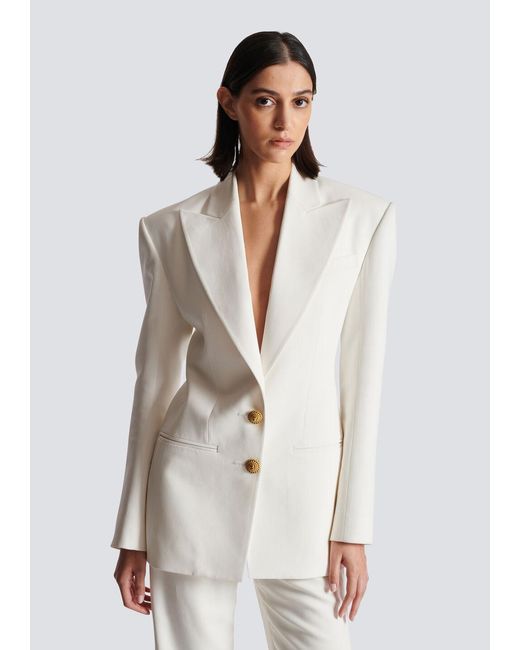 Balmain White Single-Breasted Straight Hem Blazer