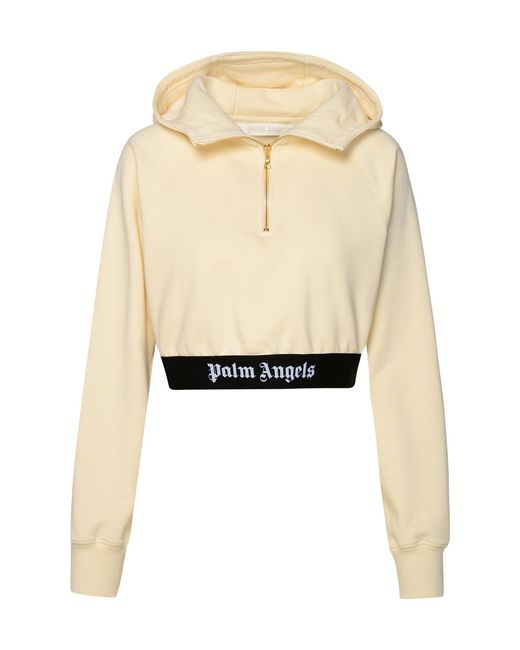Palm Angels Natural Logo Waist Cropped Sweatshirt