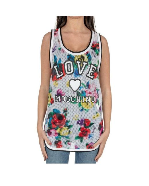 Moschino White Logo Printed Long Vest