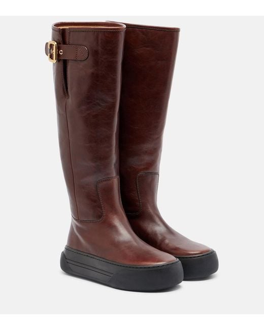 Chloé Brown Delia Leather Knee-High Boots