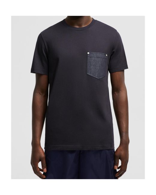 Moncler Black Cotton Denim T-Shirt With Pocket for men